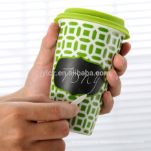 280cc double wall reusable ceramic coffee cup with silicone lid